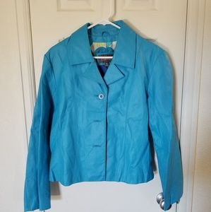 Blue leather jacket